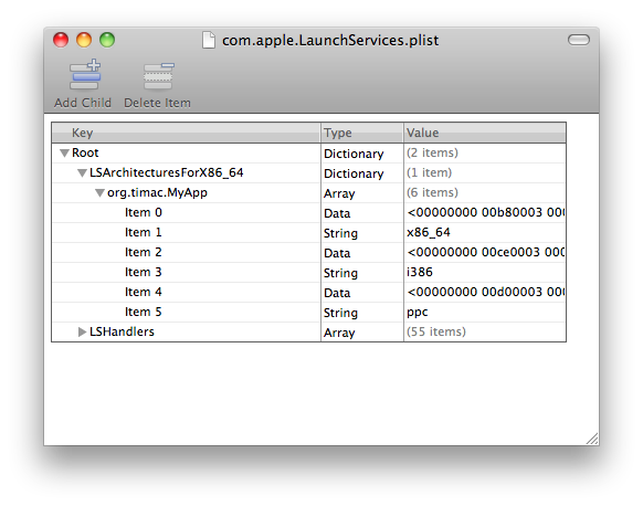 The content of the file com.apple.LaunchServices.plist