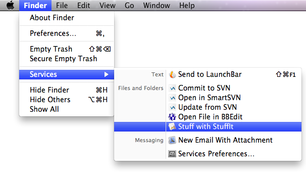 ‘Stuff with StuffIt’ in the Services menu