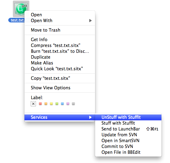 ‘UnStuff with StuffIt’ in the Finder contextual menu
